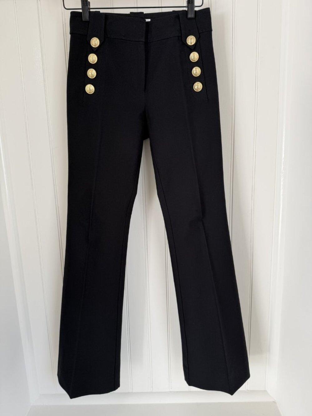 Derek Lam 10 Crosby Robertson Flare Pants Black Gold Sailor Buttons — Sz 2